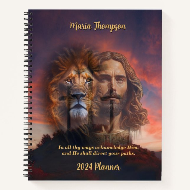 Custom Notebook Jesus Lion Sunset Cross Background (Front)