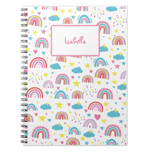 Custom Notebook With Name Rainbow Design for Girls