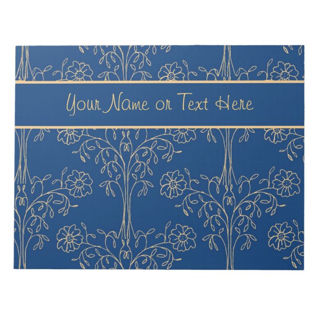 Custom Notepad (Jotter) Blue, Gold-effect Pattern (Front)