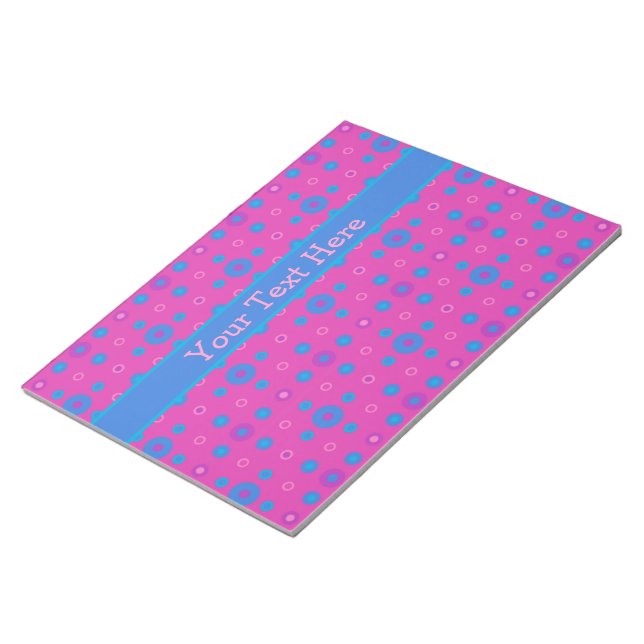 Custom Notepad or Jotter, Magenta Bright Blue Dots (Angled)