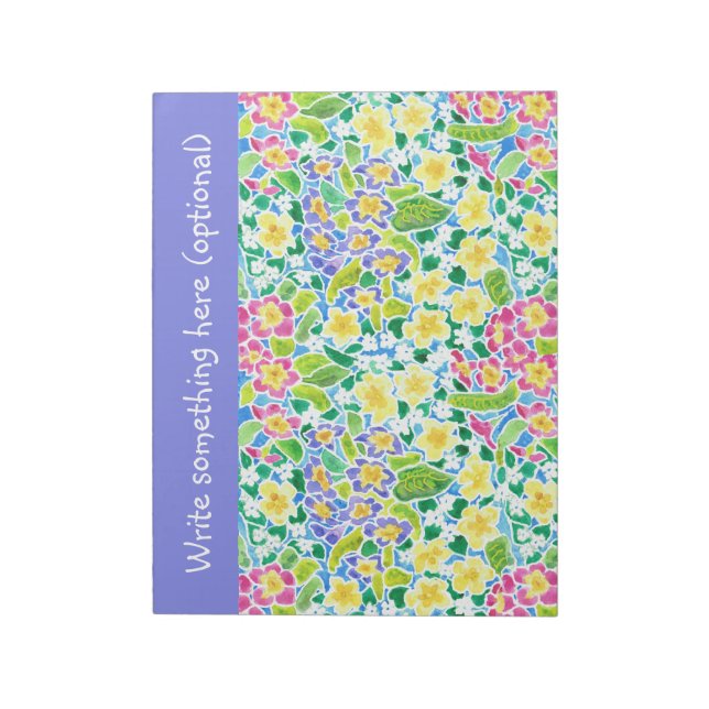 Custom Notepad or Jotter, Primroses, Powder Blue (Rotated)