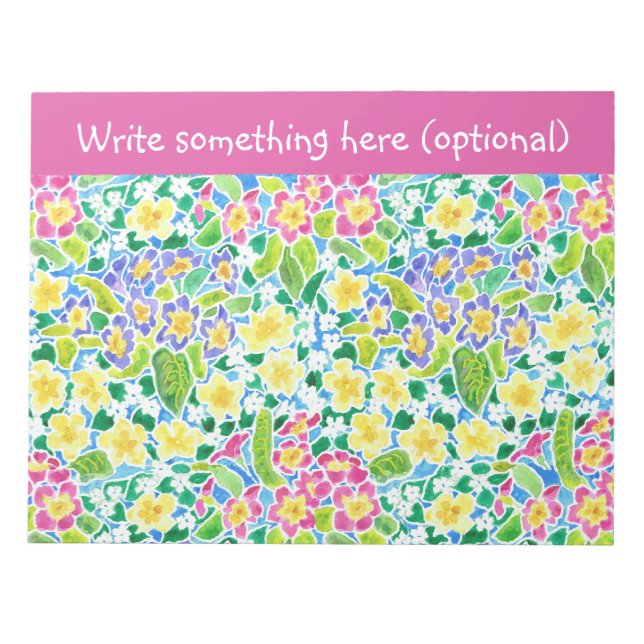 Custom Notepad or Jotter, Primroses, Pretty Pink (Front)