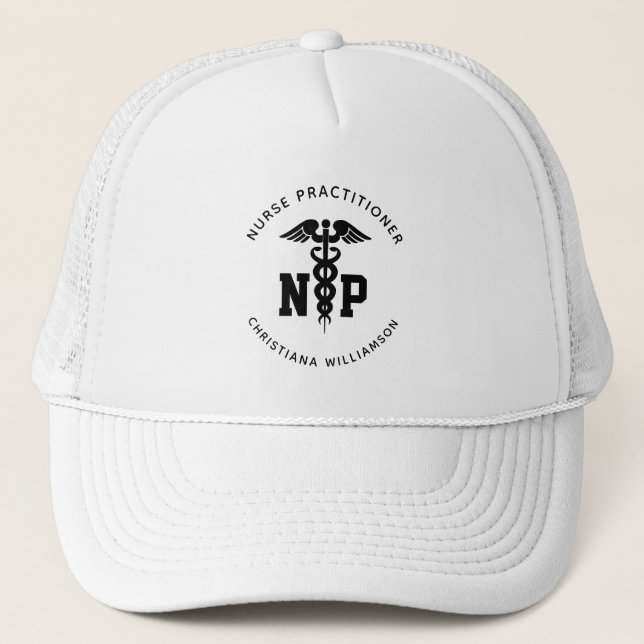 Custom NP Nurse Practitioner Graduation Caduceus Trucker Hat (Front)
