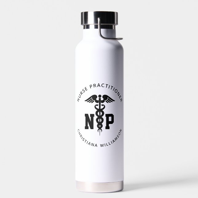 Custom NP Nurse Practitioner Graduation Caduceus Water Bottle (Left)