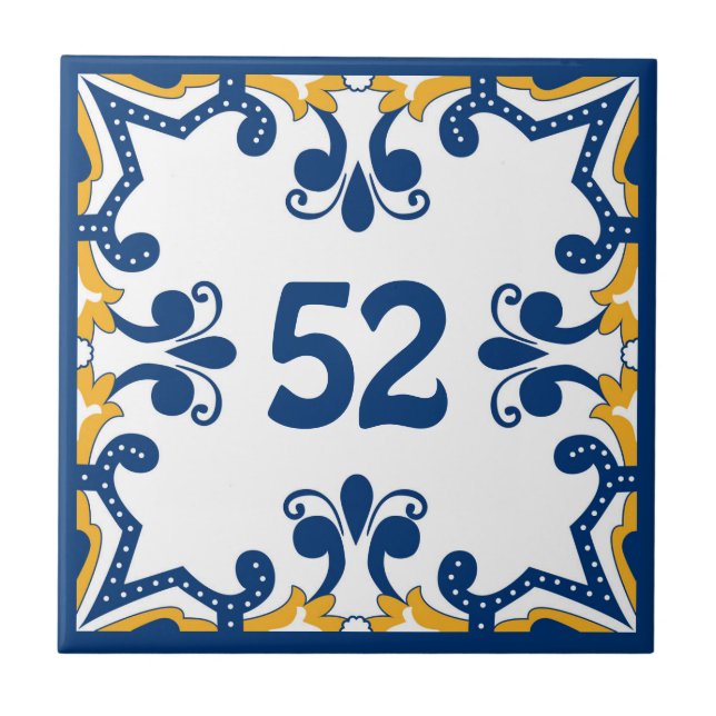 Custom number blue and yellow Azulejos  Ceramic Ti Ceramic Tile (Front)