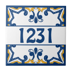 Custom number blue and yellow Azulejos Ceramic Tile