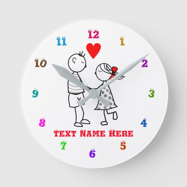 Custom Number Font and Colours Clock Cute Couple (Front)