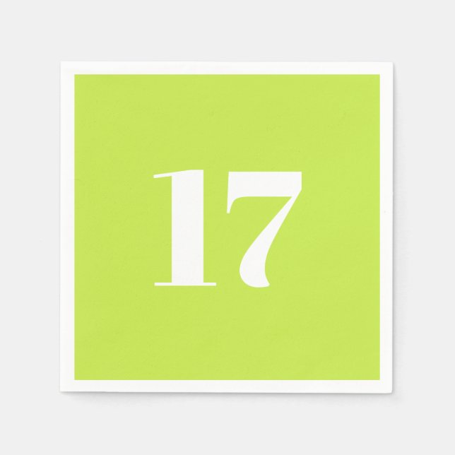 Custom Number Initial lime green white birthday Napkin (Front)