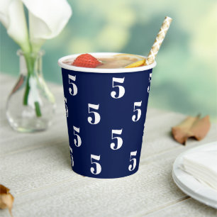 Custom number navy blue white pattern birthday paper cups