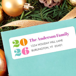 Custom Number New Year Colourful Bold Modern Name Return Address Label