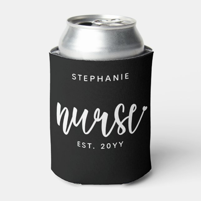 Custom Nurse Est Typography Nurse RN graduation Can Cooler (Can Front)