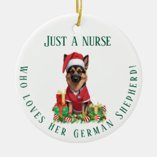 Custom Nurse Loves German Shepherd Dog Christmas Ceramic Ornament