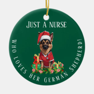 Custom Nurse Loves German Shepherd Dog Christmas Ceramic Ornament