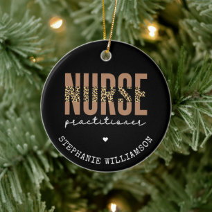 Custom Nurse Practitioner NP cheetah Graduation Ceramic Ornament