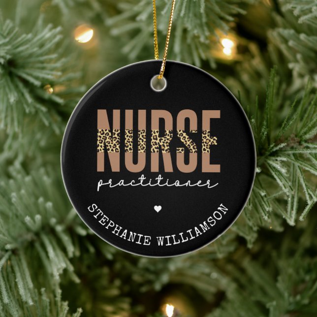 Custom Nurse Practitioner NP cheetah Graduation Ceramic Ornament (Tree)