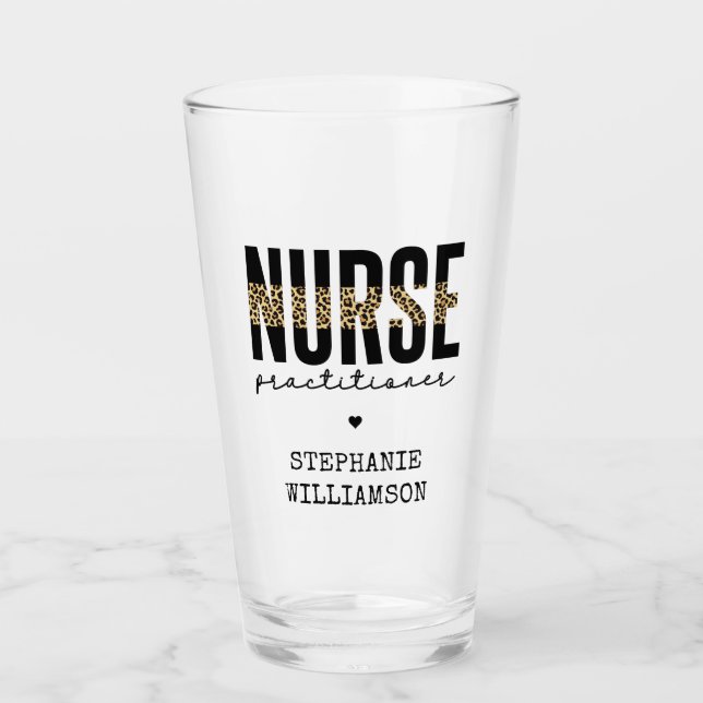 Custom Nurse Practitioner NP cheetah Graduation Glass (Front)