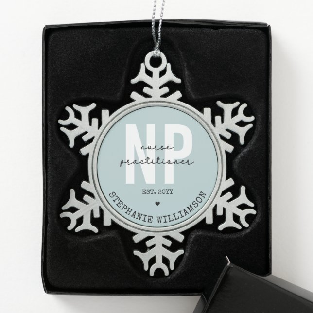 Custom Nurse Practitioner NP Graduation Gift Snowflake Pewter Christmas Ornament (Box)