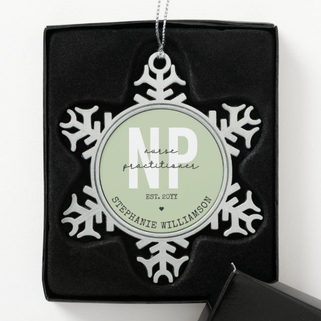 Custom Nurse Practitioner NP Graduation Gift Snowflake Pewter Christmas Ornament (Box)