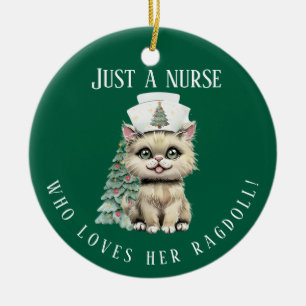 Custom Nurse Ragdoll Cat Christmas Cute Ceramic Ornament