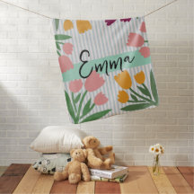 Custom nursery stripes Colourful flowers Kids