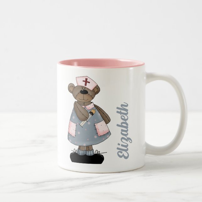 Custom Nurse's Name Teddy Bear Design Gift Mugs (Right)