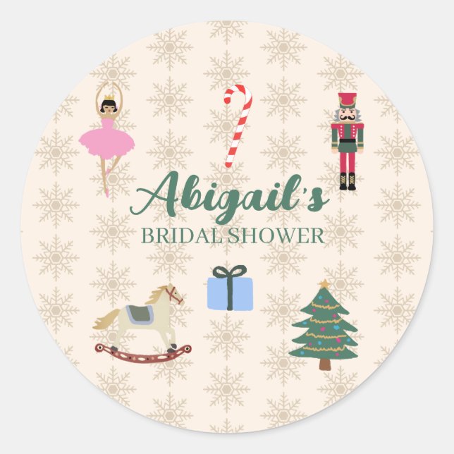 Custom Nutcracker Illustration Bridal Shower Classic Round Sticker (Front)