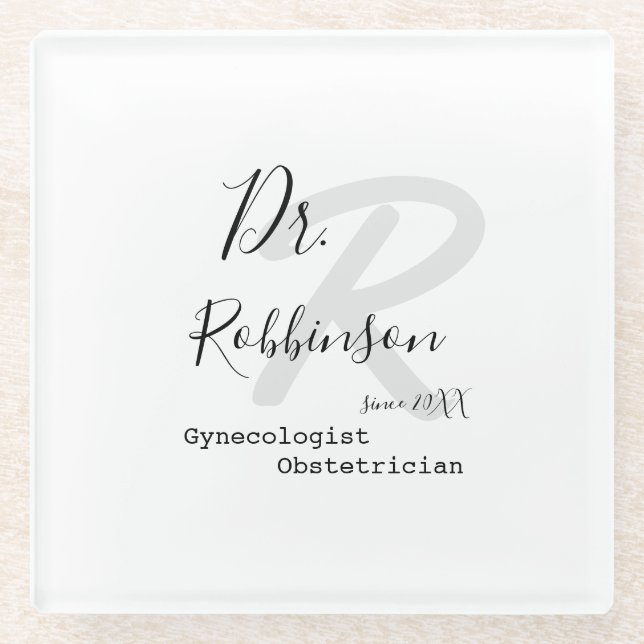 Custom Obgyn Obstetrician Gynaecologist Monogram Glass Coaster (Front)