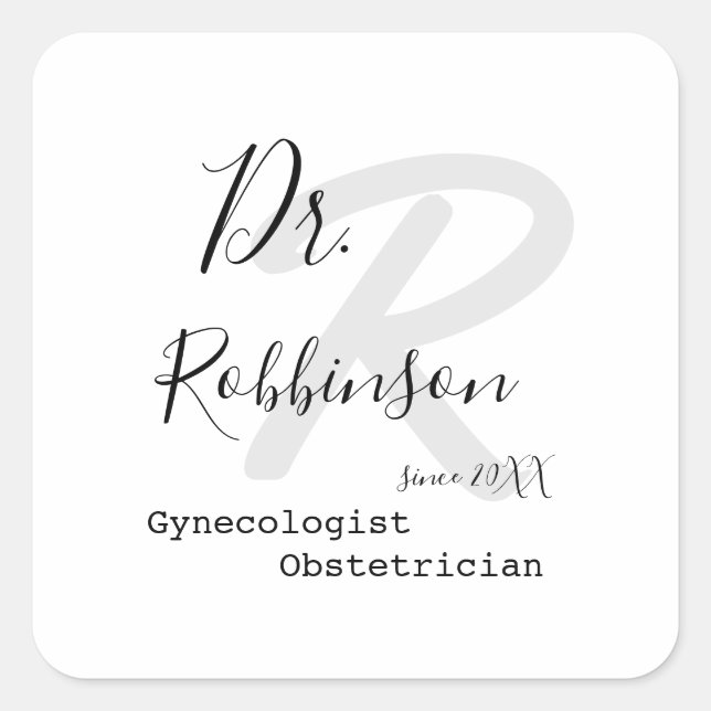 Custom Obgyn Obstetrician Gynaecologist Monogram Square Sticker (Front)