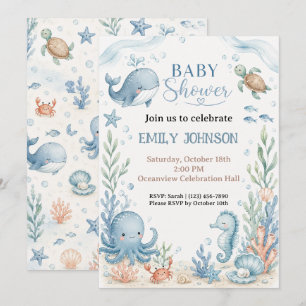 Custom Ocean Baby Shower Whale Turtle Octopus Invitation