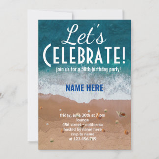 CUSTOM OCEAN SEA SHORE LET'S CELEBRATE PARTY INVITATION