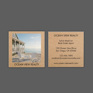 Custom Ocean View Photo Realty Kraft Square Business Card