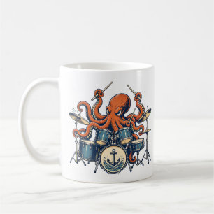 Custom Octopus Drummer Design Coffee Mug