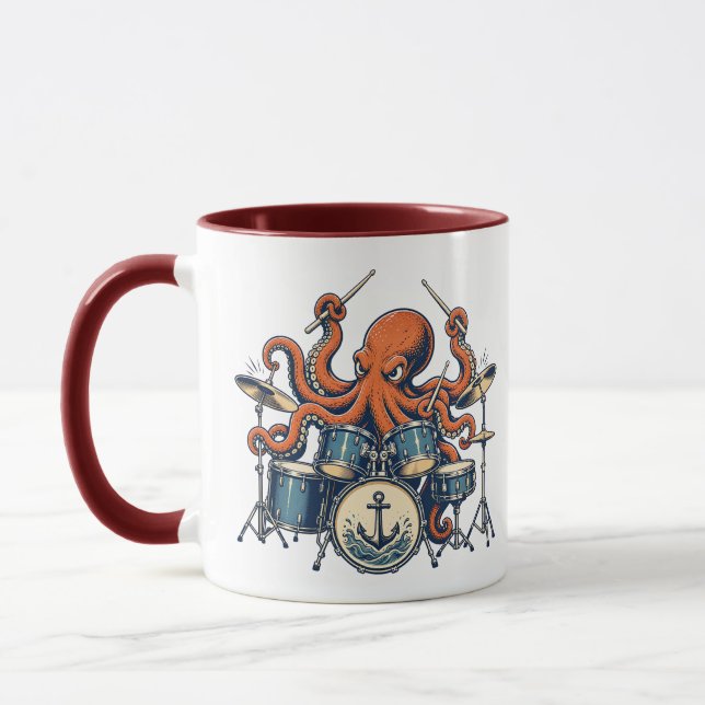 Custom Octopus Drummer Design Mug (Left)