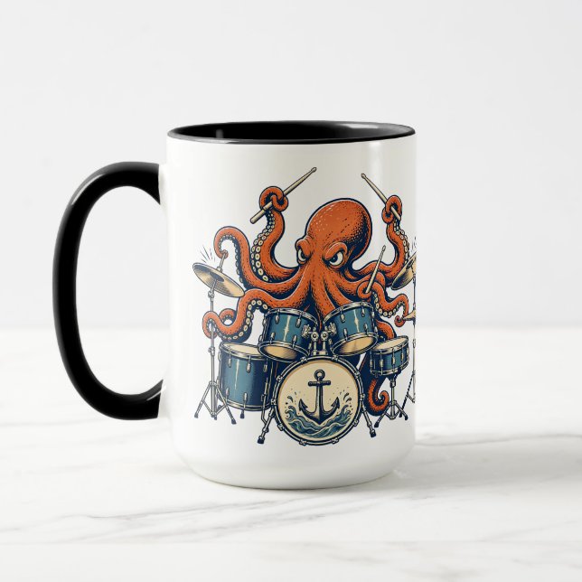 Custom Octopus Drummer Design Mug (Left)