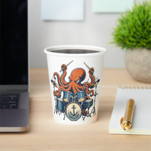 Custom Octopus Drummer Design Paper Cups
