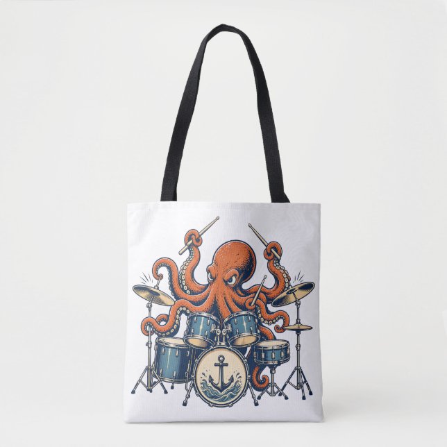 Custom Octopus Drummer Design Tote Bag (Front)