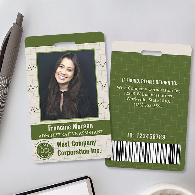 Custom Office Employee Photo Bar Code Company Logo ID Badge (Creator Uploaded)