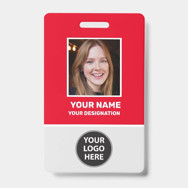Custom Office Employee Photo, Bar Code, Logo, Name ID Badge (Front)