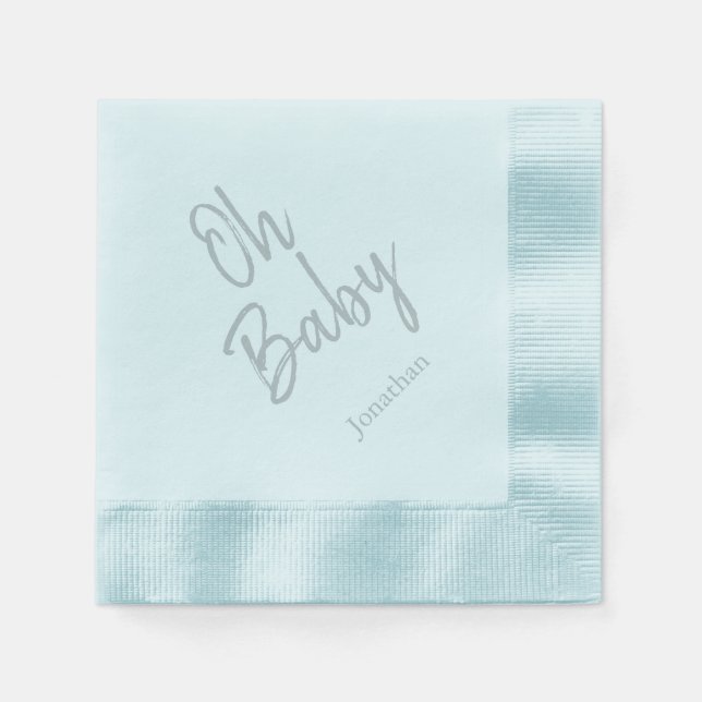 Custom Oh Baby "Name" Blue Baby Shower  Napkins (Front)