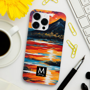 Custom Oil Painting Sunset Landscape Monogram Name Case-Mate iPhone 14 Pro Max Case