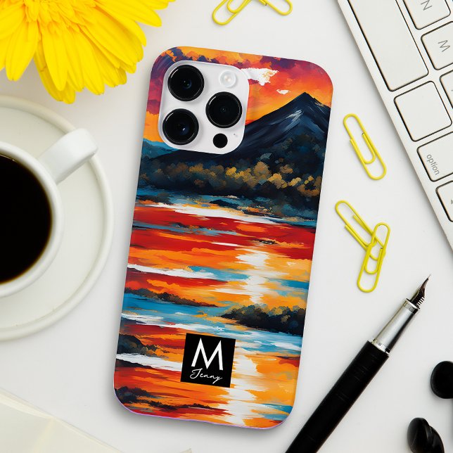 Custom Oil Painting Sunset Landscape Monogram Name Case-Mate iPhone Case (Creator Uploaded)