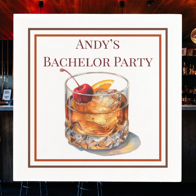 Custom Old Fashioned Bachelor Party Cocktail Napkin (Creator Uploaded)