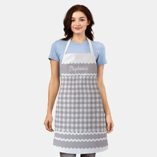 Custom Old Mauve Taupe Grey Cottage Gingham Plaid Apron