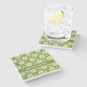 Custom Olive Blossom Repeat Stone Coaster