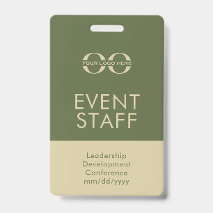 Custom Olive Green and Beige Event Staff ID Badge