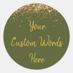 Custom Olive Green and Gold Birthday Party Favour Classic Round Sticker