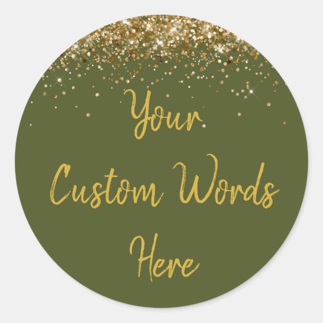 Custom Olive Green and Gold Birthday Party Favour Classic Round Sticker (Front)