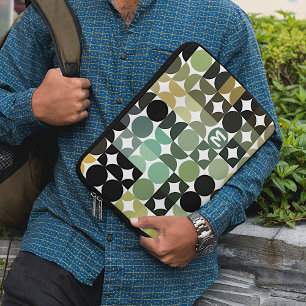 Custom Olive Green Black Brown Retro Art Pattern Laptop Sleeve
