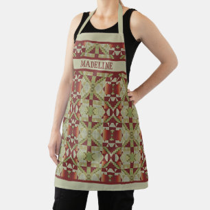 Custom Olive Green Red Orange Mosaic Art Motif Apron