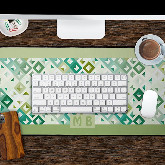 Custom Olive Green Teal Blue Retro Art Pattern Desk Mat (Creator Uploaded)